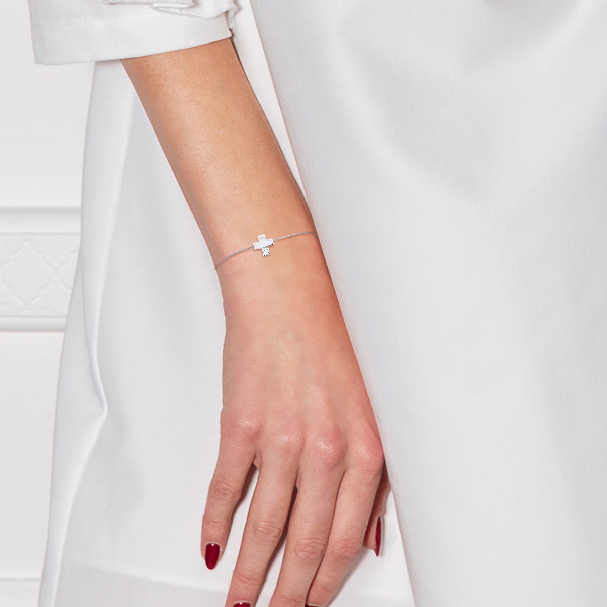 Bracelet CROIX Diamant Naturel 0,050 Cts Argent 925