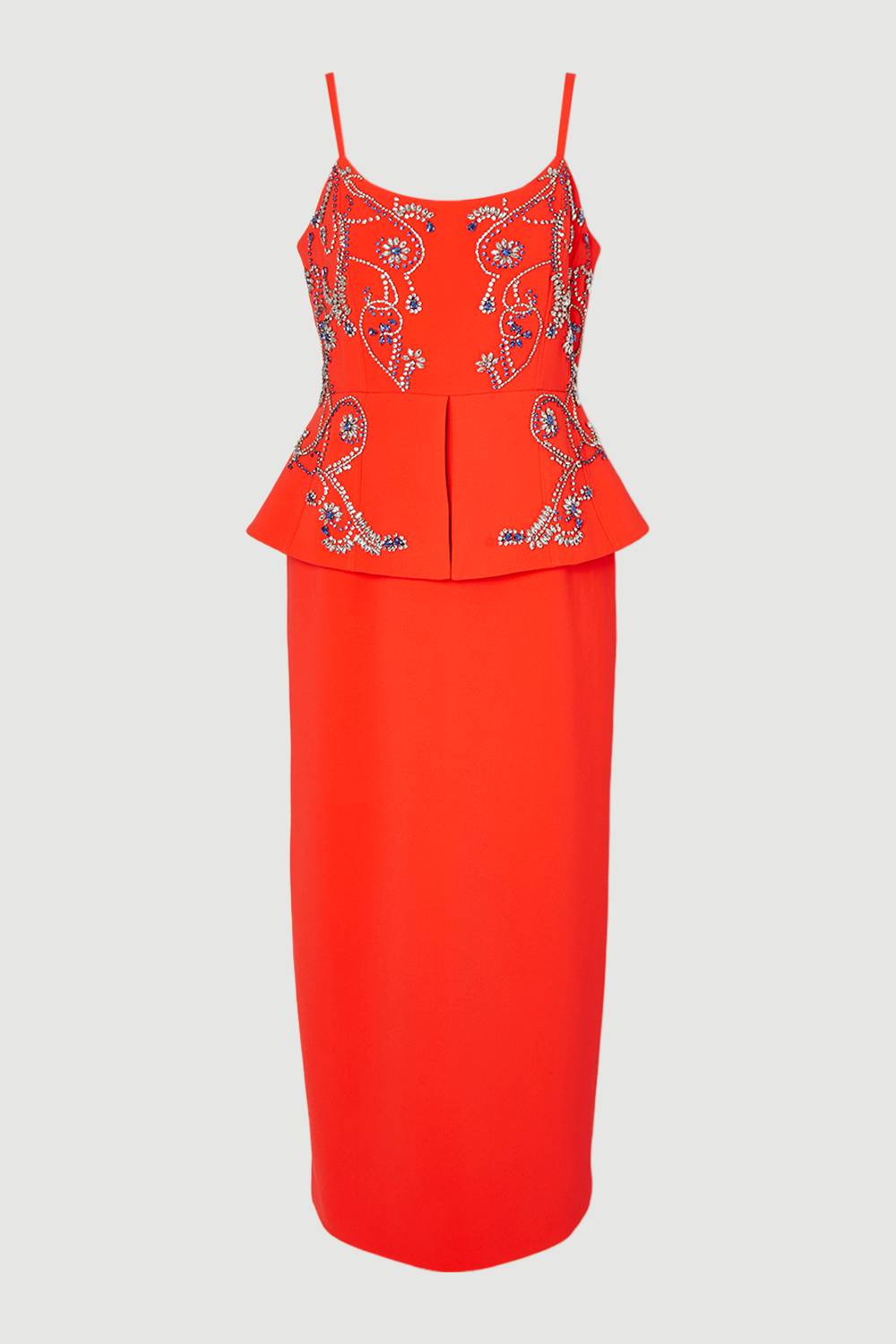 KarenMillen Robe Crayon Mi-Longue Bandeau à Basque Ornée de Cristaux