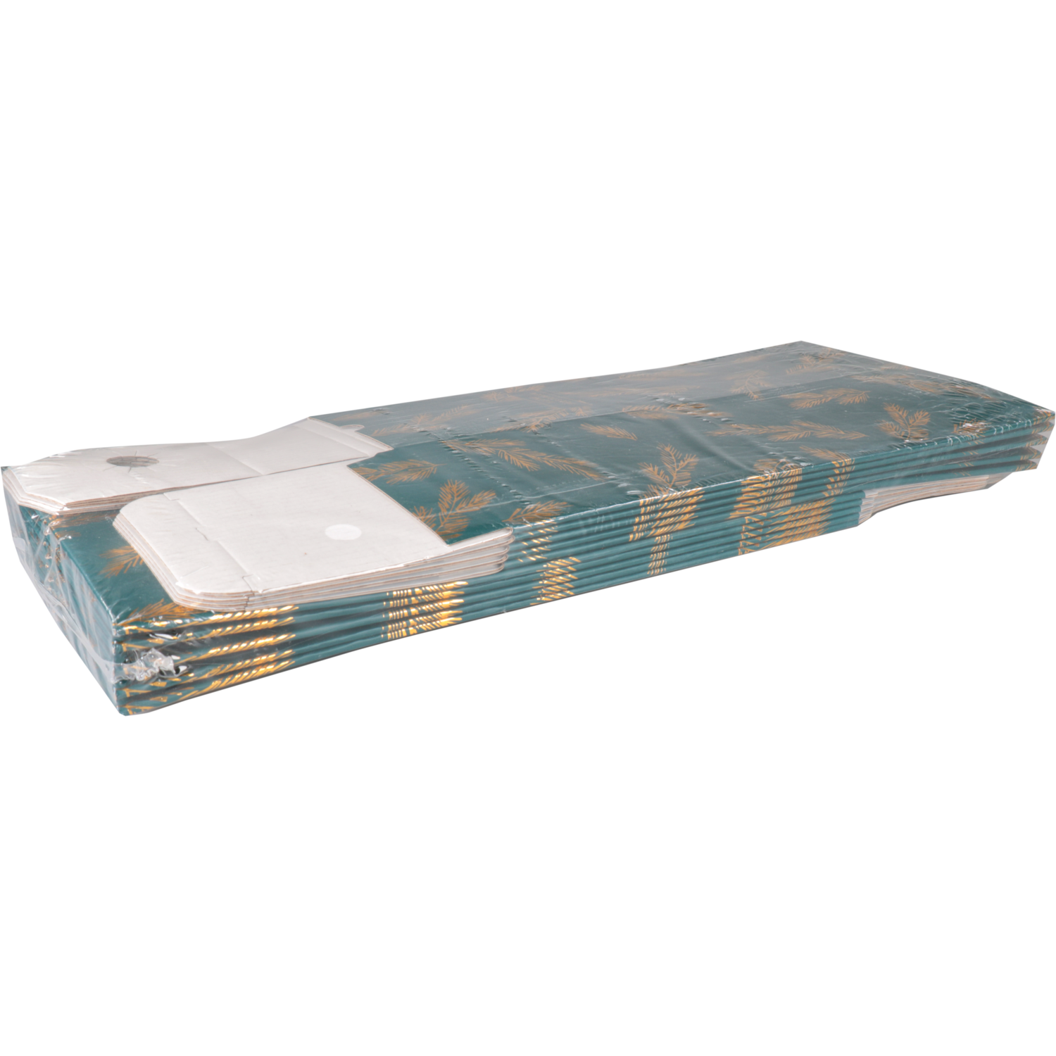 Flesdoos, Dennentakjes, karton + PE, 1 fles, 95x95x330mm, Kerstmis, groen/goud