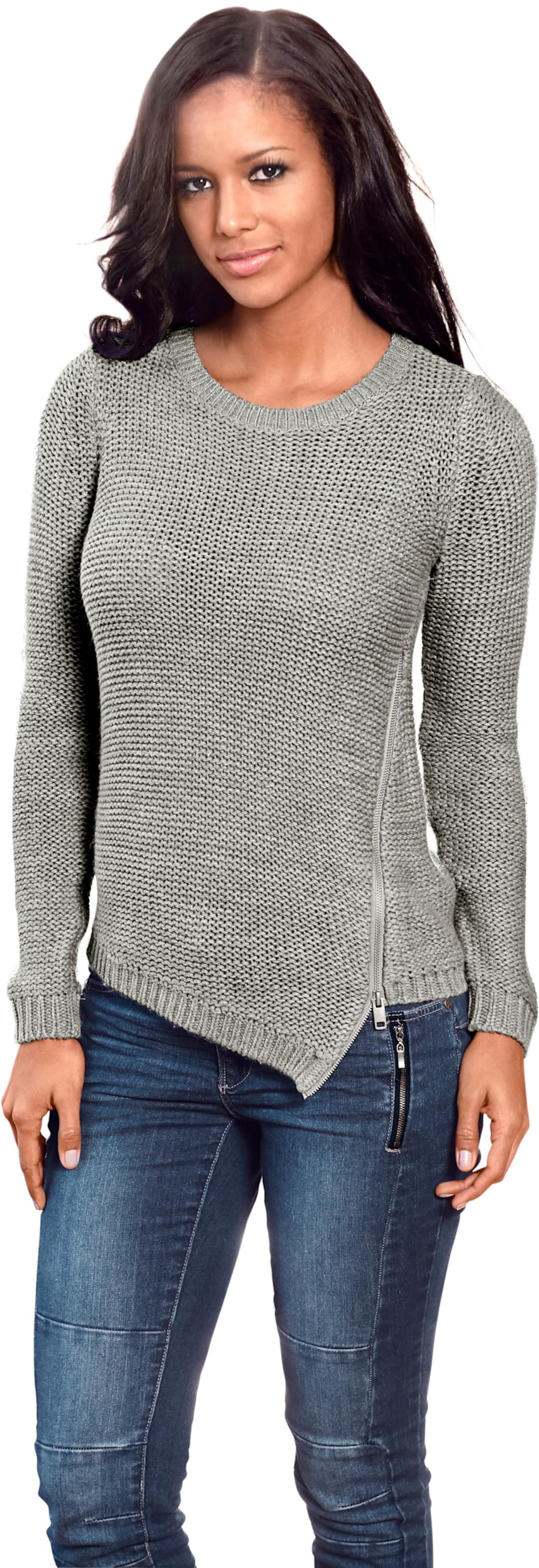 heine Rundhals-Pullover in grau-melange