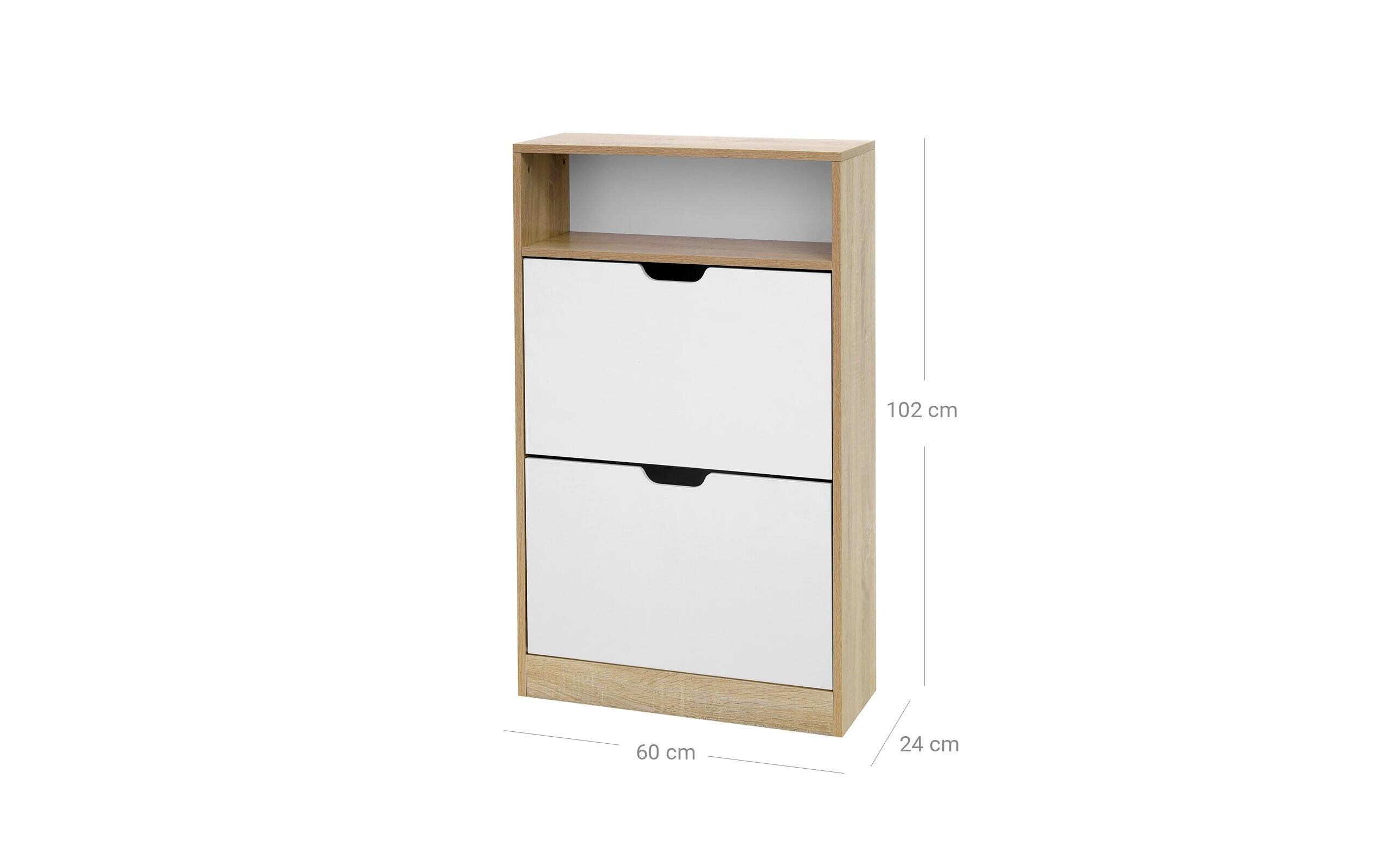 Schuhschrank mit Klappen 60 x 102 cm, Nature/Weiss<br>Schuh-Organizer