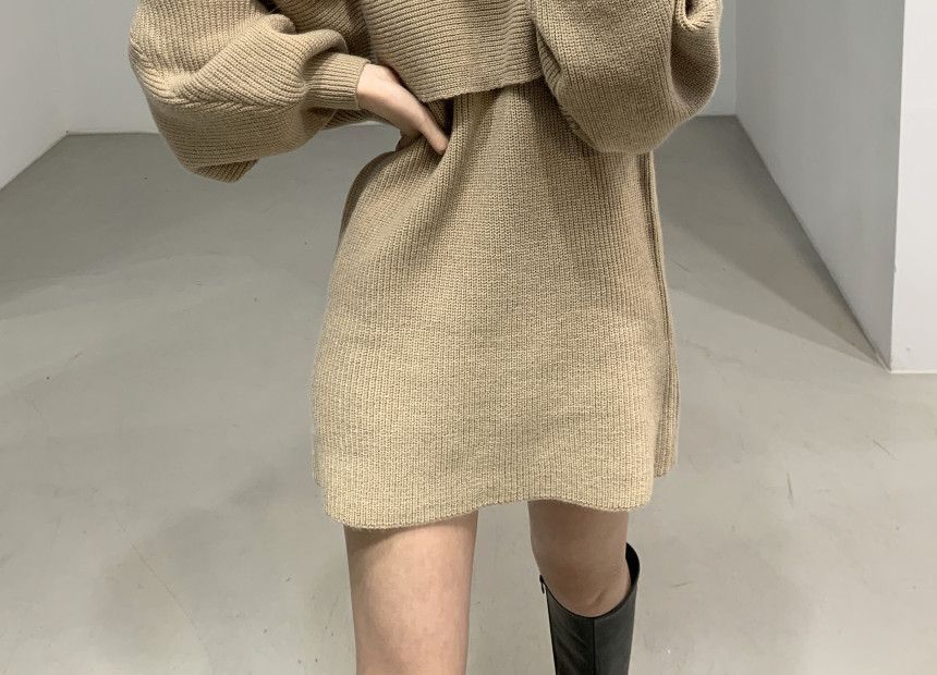 Odestra - Set: coltrui met cropped patroon + mouwloze gebreide mini-jurk
