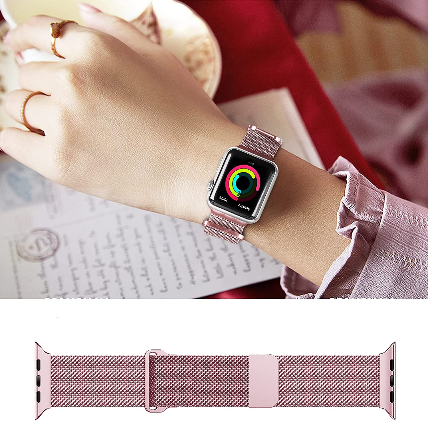 Apple Watch (42/41/40/38 mm) Ersatz Magnet Armband Milanaise (Gelenkumfang: 162-258mm) - Pink