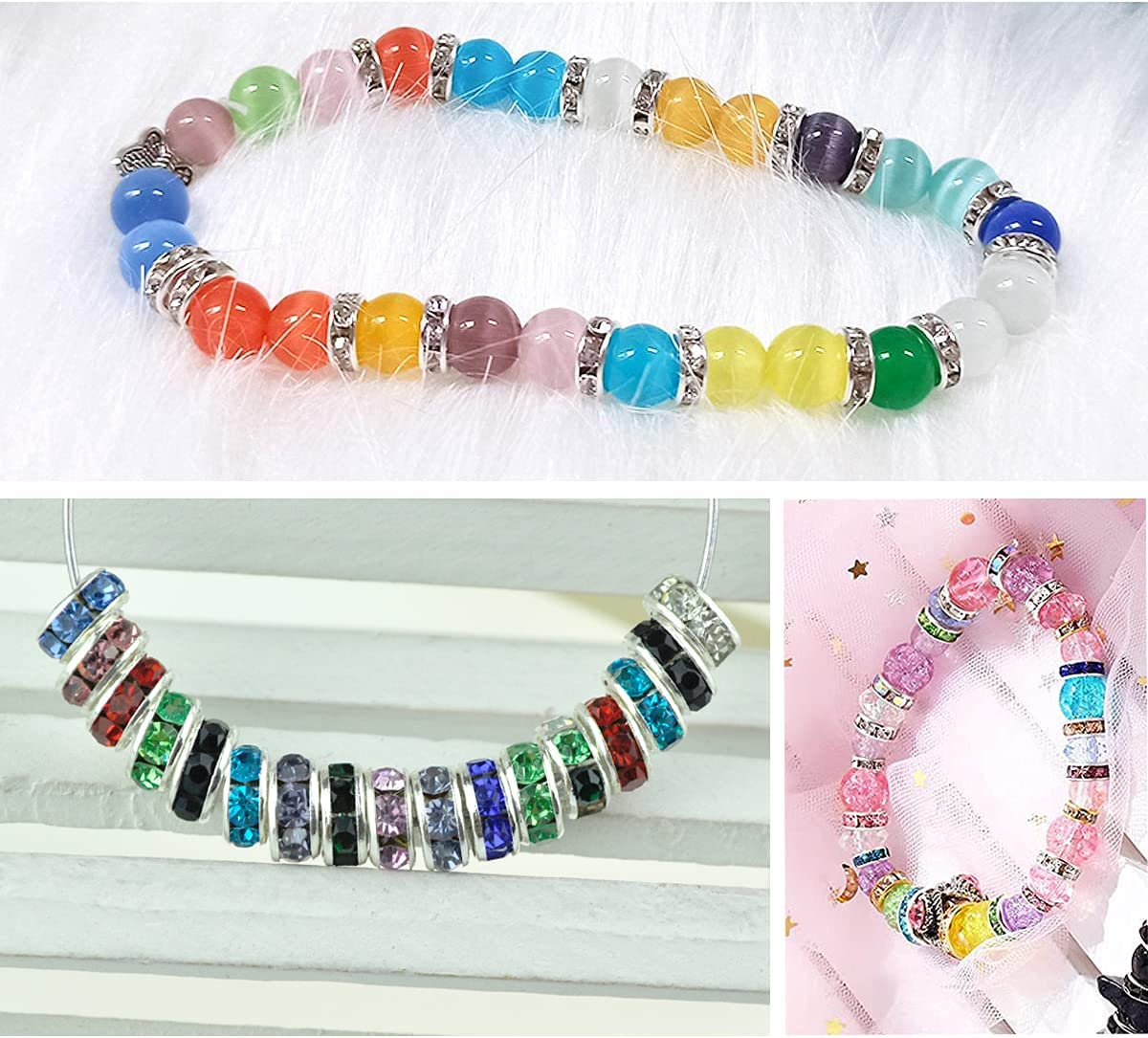 (50er Set) Strass Perlen DIY Bastel Schmuck Glitzer Zwischenperle für Armband / Kette - Metallic