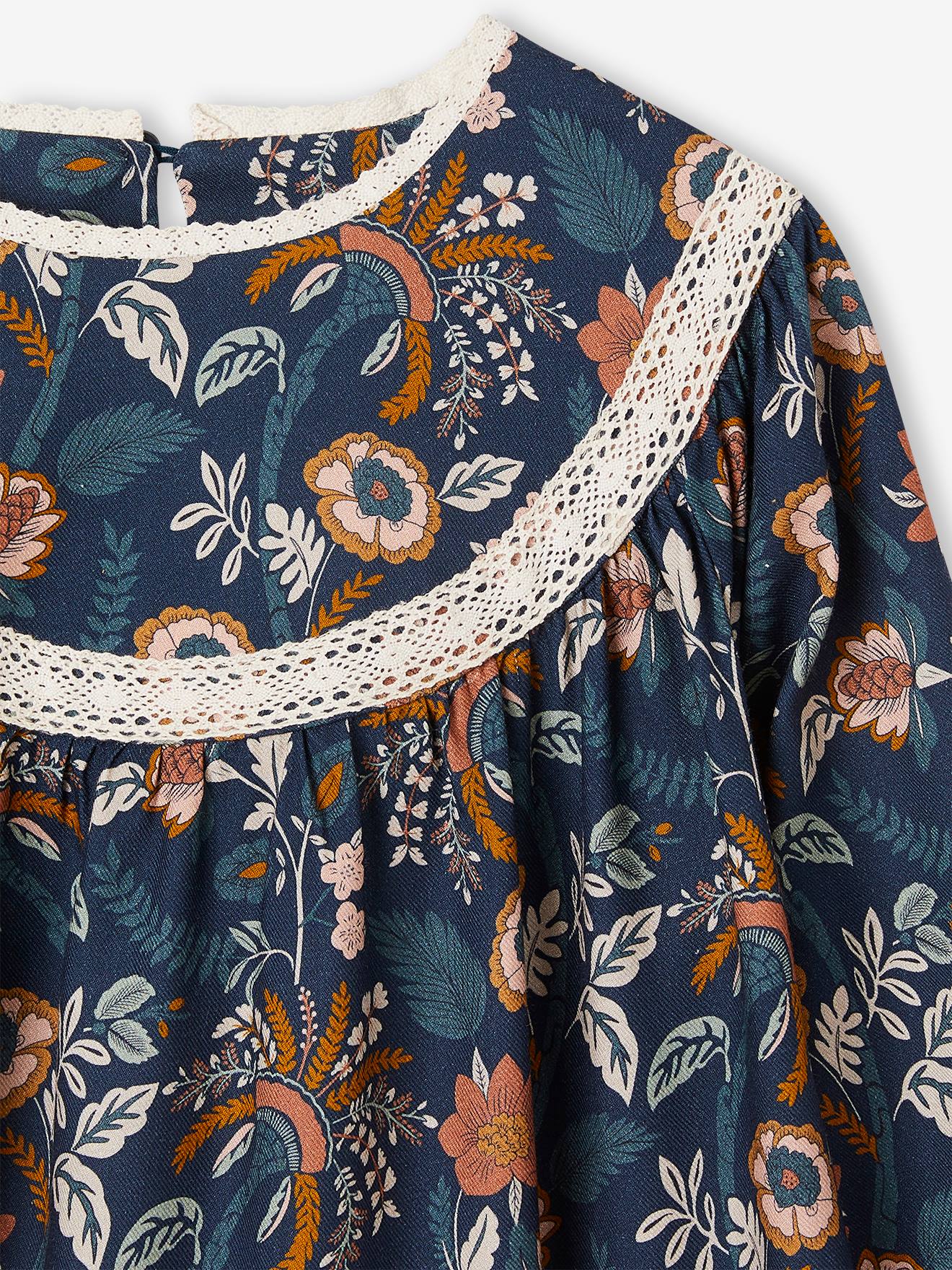 Vestido floral azul escuro para meninas