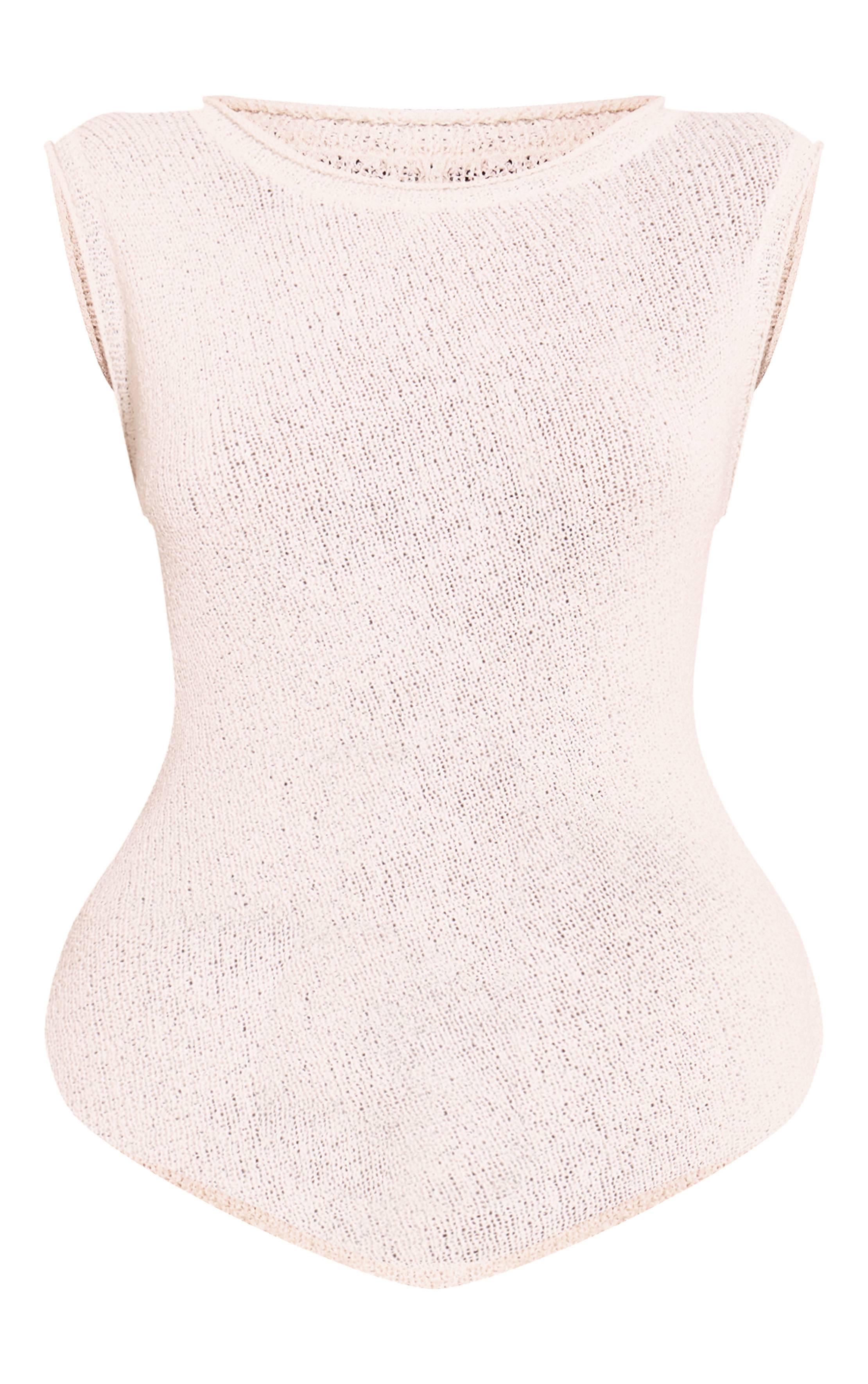 Crème Haut En Maille À Pompons Asymétrique
