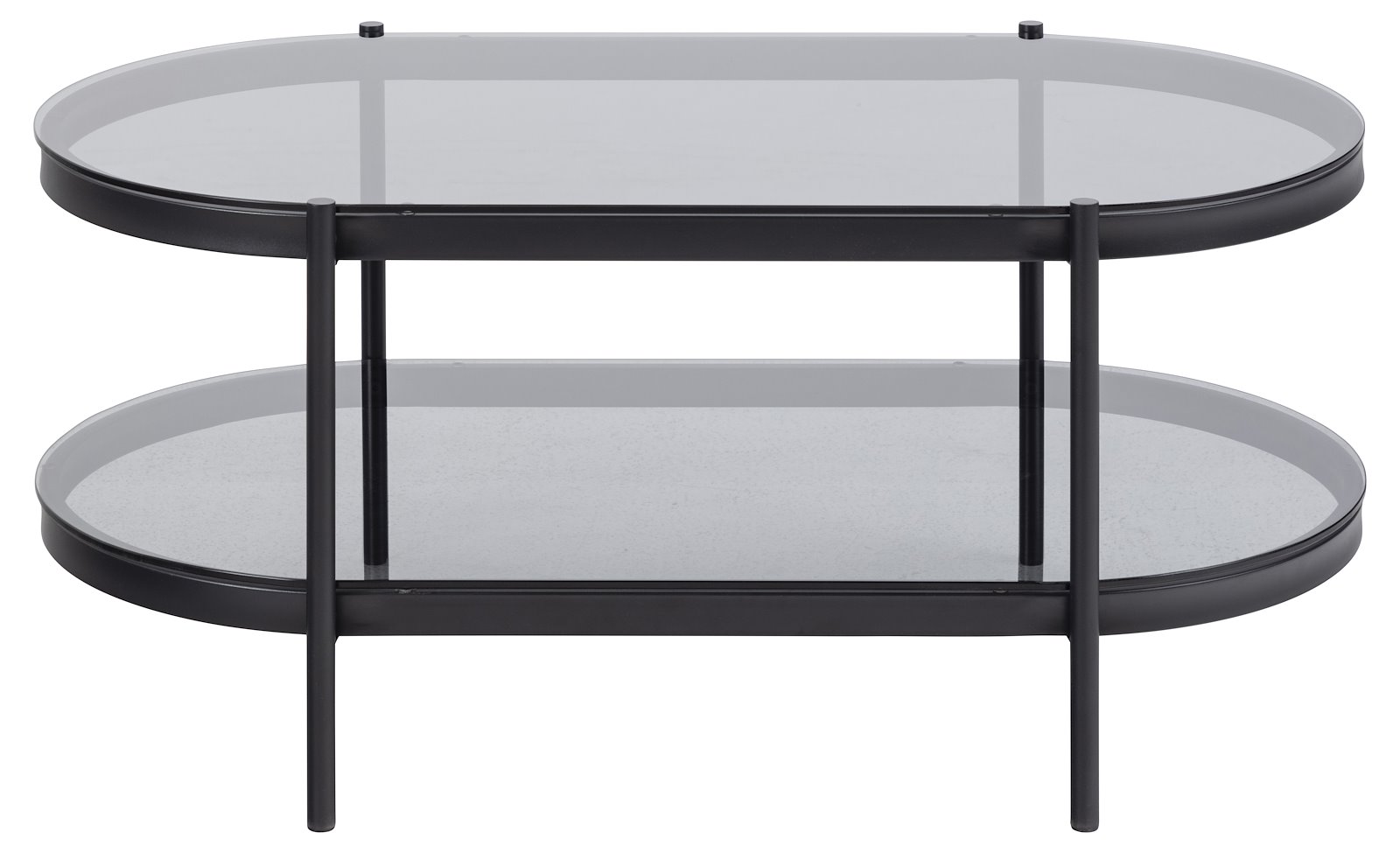 Bayonne sofabord Røkt glass med hylle og sortlakkert stålunderstell. 95x50x42cm