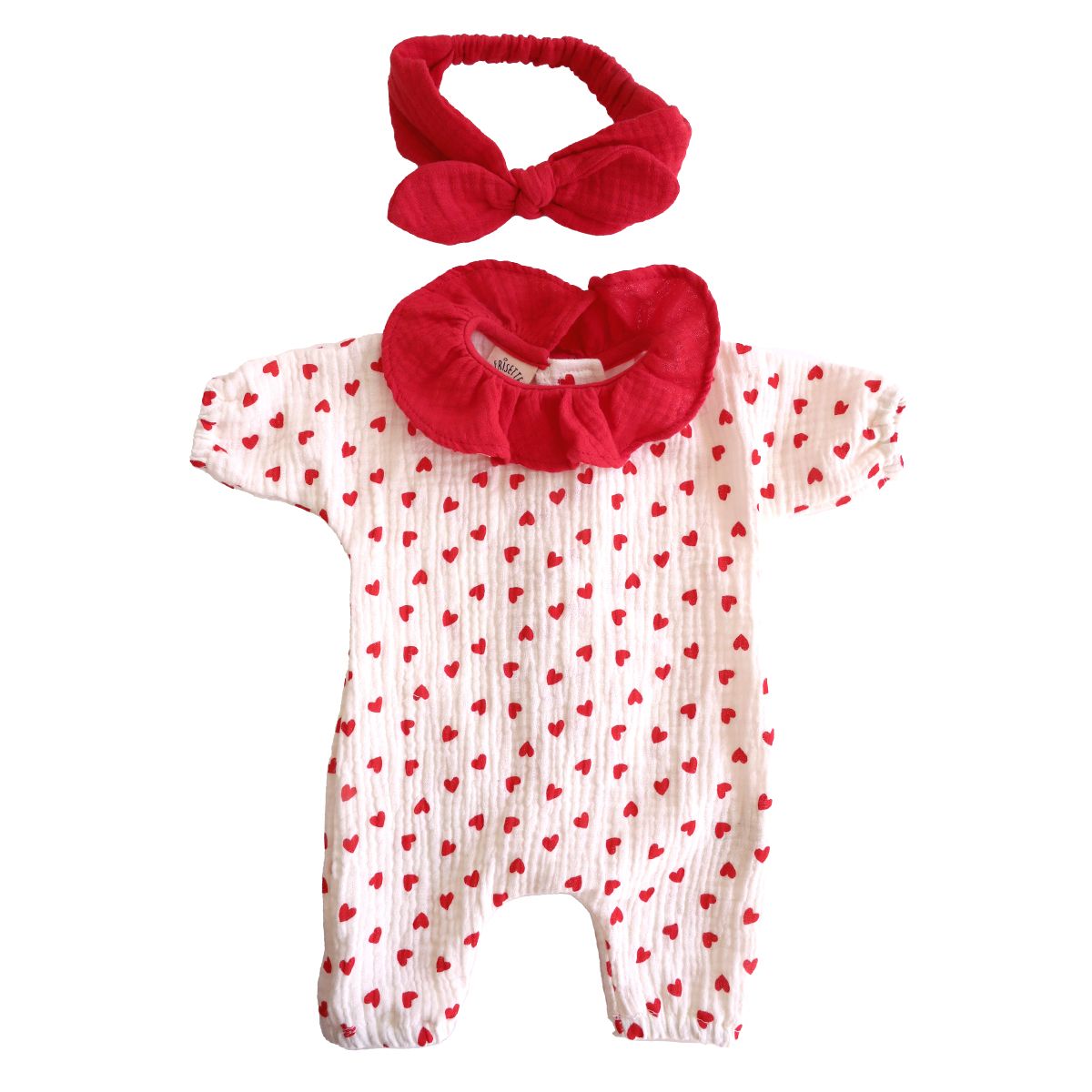 Tenue de poupée à cœurs rouge - Lapin d'amour Frisette