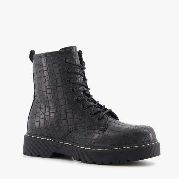 Blue Box dames veterboots met croco print zwart