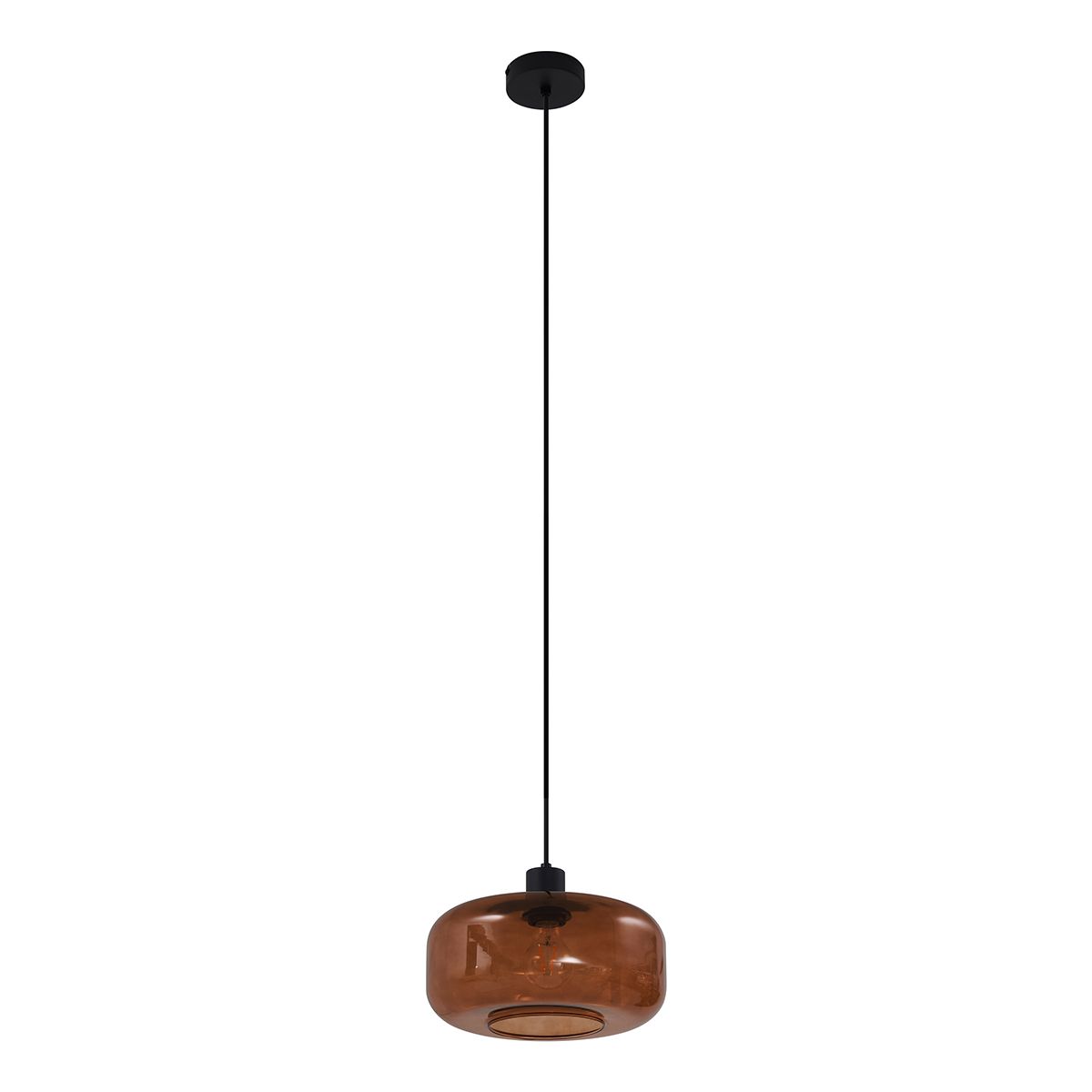 Retro hanglamp zwart met brons glas - Bizle