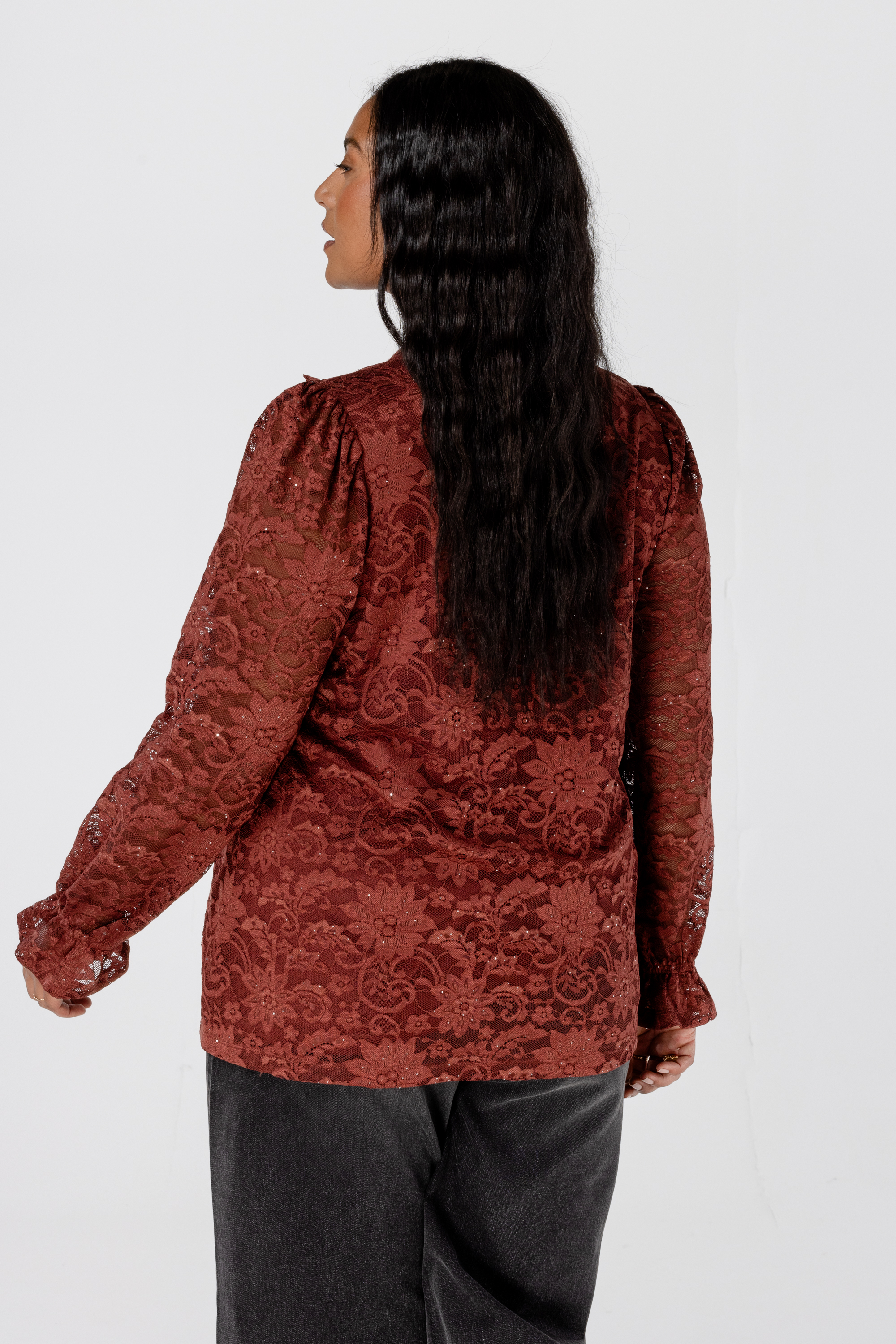 Top met kant stone red