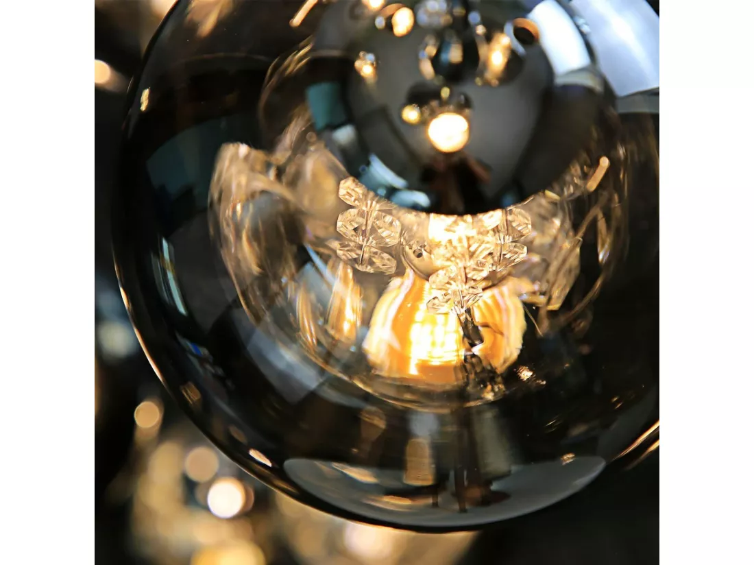 NETTLIFE Suspension Lampe à en verre gris Diam.28cm G9 à 3 lampes, lampe de table à manger de couleur moderne, lampe de salon de cuisine