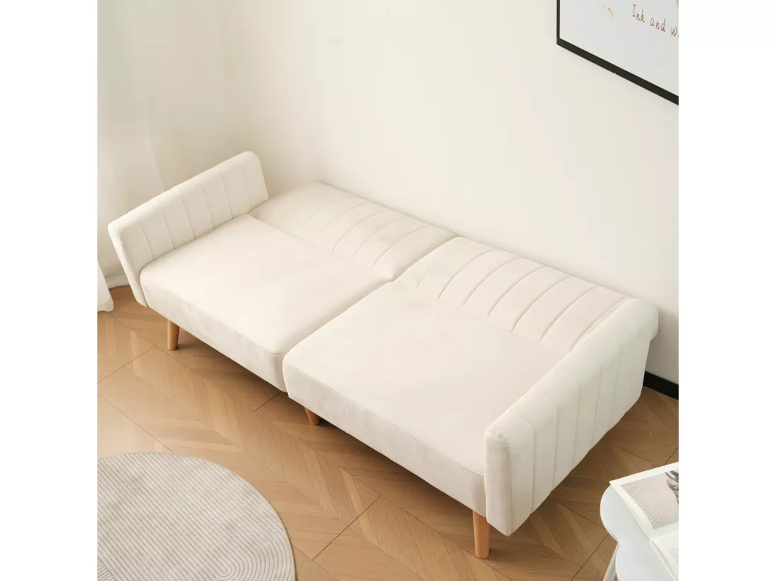 Canapé-lit 2 en 1, canapé-lit minimaliste moderne, canapé pliant multifonctionnel, pieds en bois d'hévéa écologiques, dossier rabattable à 3 voies