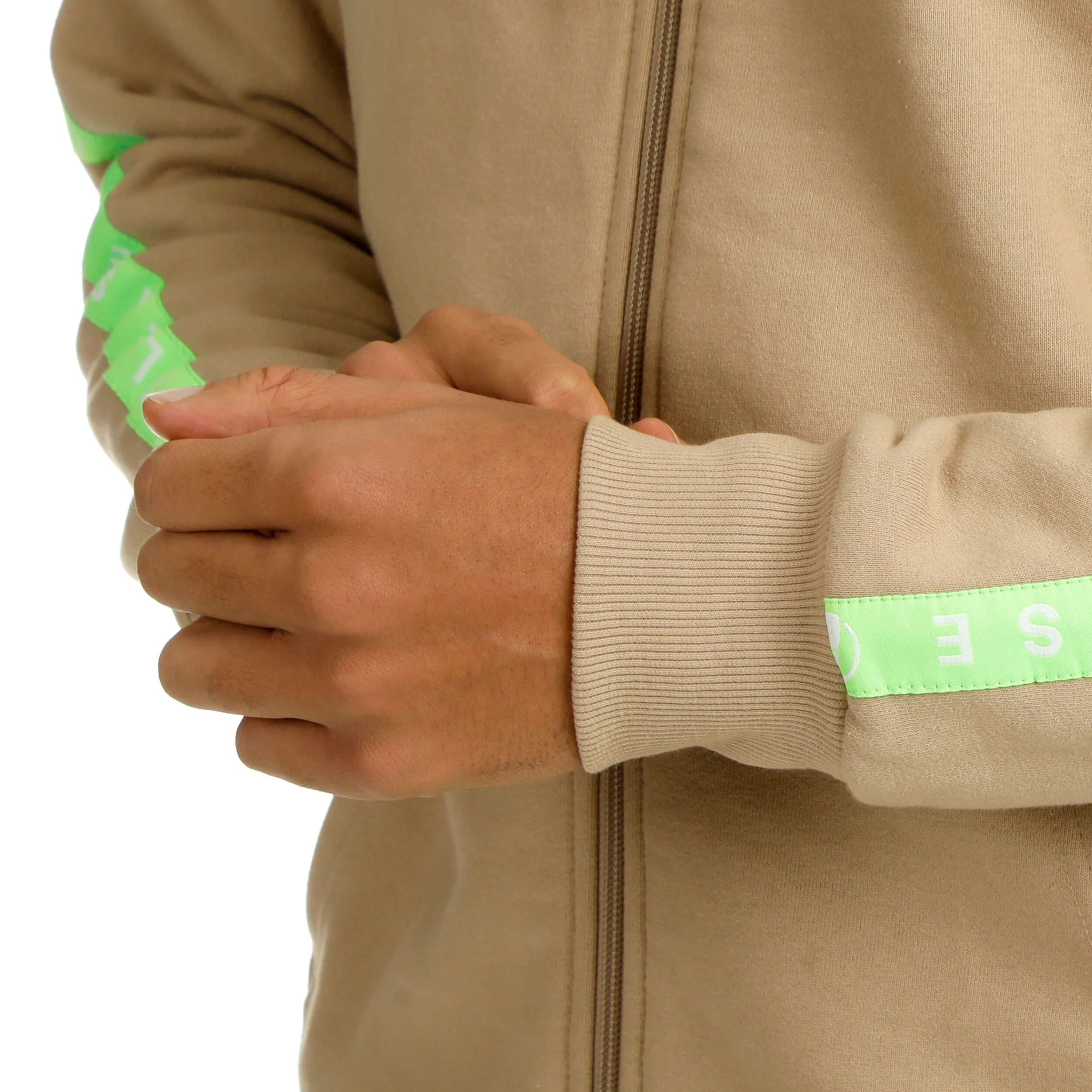 Quiet Please Wild Taped Zip Gilet En Coton Hommes - Beige , Vert Fluo