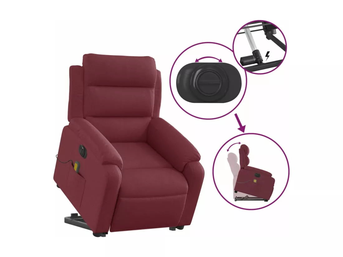 Fauteuil inclinable massant électrique Rouge bordeaux Tissu