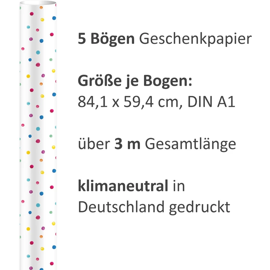 Nikima Geschenkpapier 5 Bögen Punkte Dots bunt  – 1,60€qm Größe: - 84,1 x 59,4 cm bunt