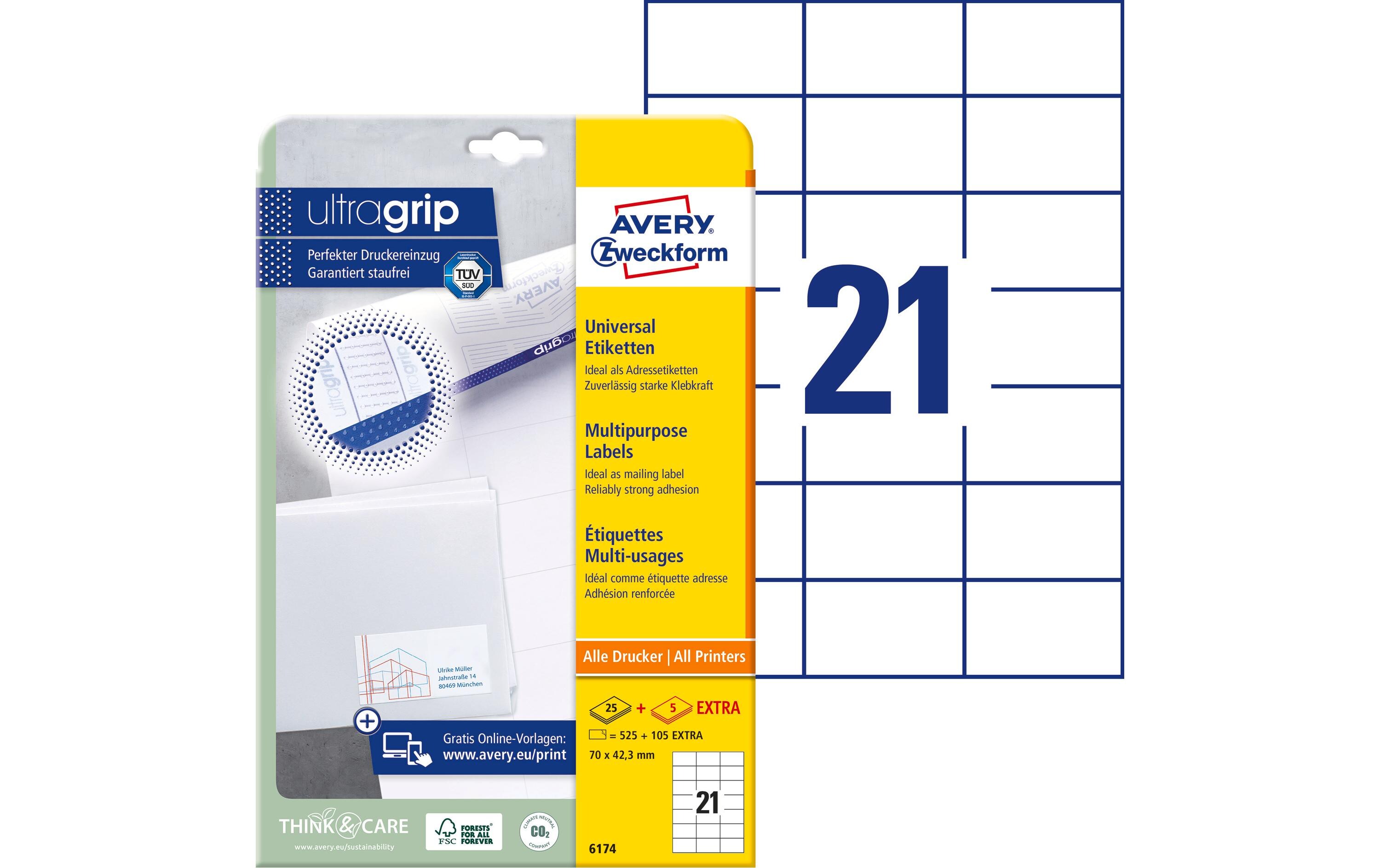 Universal-Etiketten 6174 70 mm, 30 BlattWeisse Aufkleber, permanent haftend