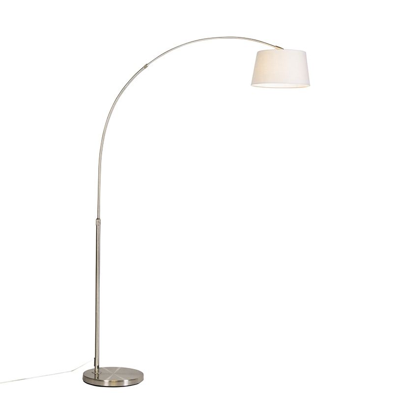 Moderne booglamp staal met witte stoffen kap - Arc Basic