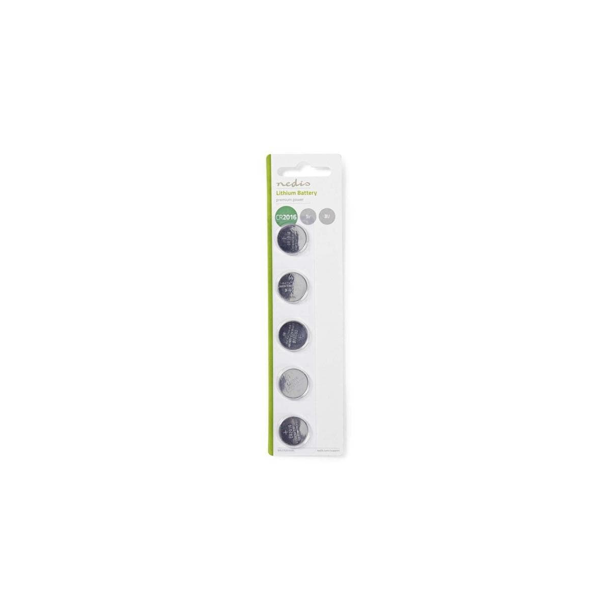 Nedis Lithium knappecellebatteri CR2016 | 3 V DC | 5-Blister | Sølv