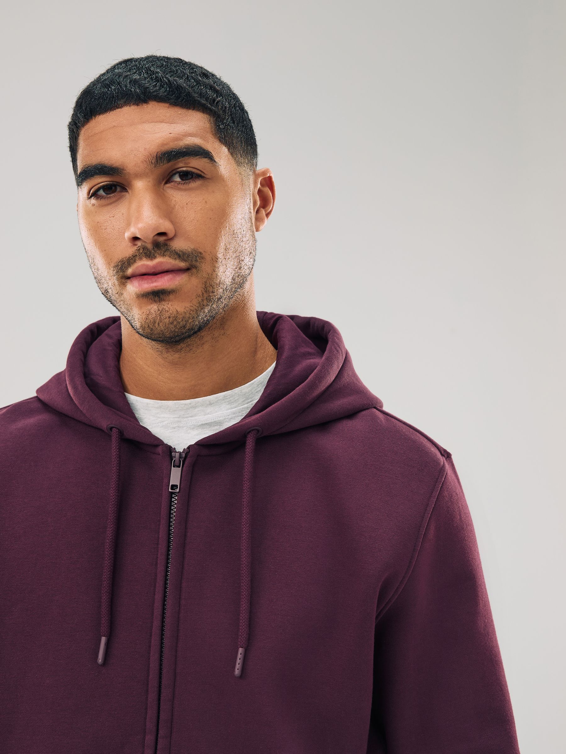 Bordeauxrood - Cotton Rich Heavyweight Jersey Full Zip Hoodie