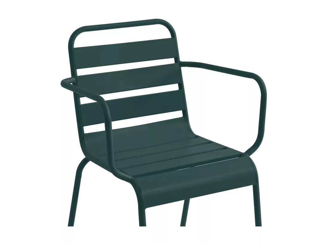 Salle à manger de jardin en métal - une table D.110 cm et 4 fauteuils empilables - Vert sapin - MIRMANDE de MYLIA