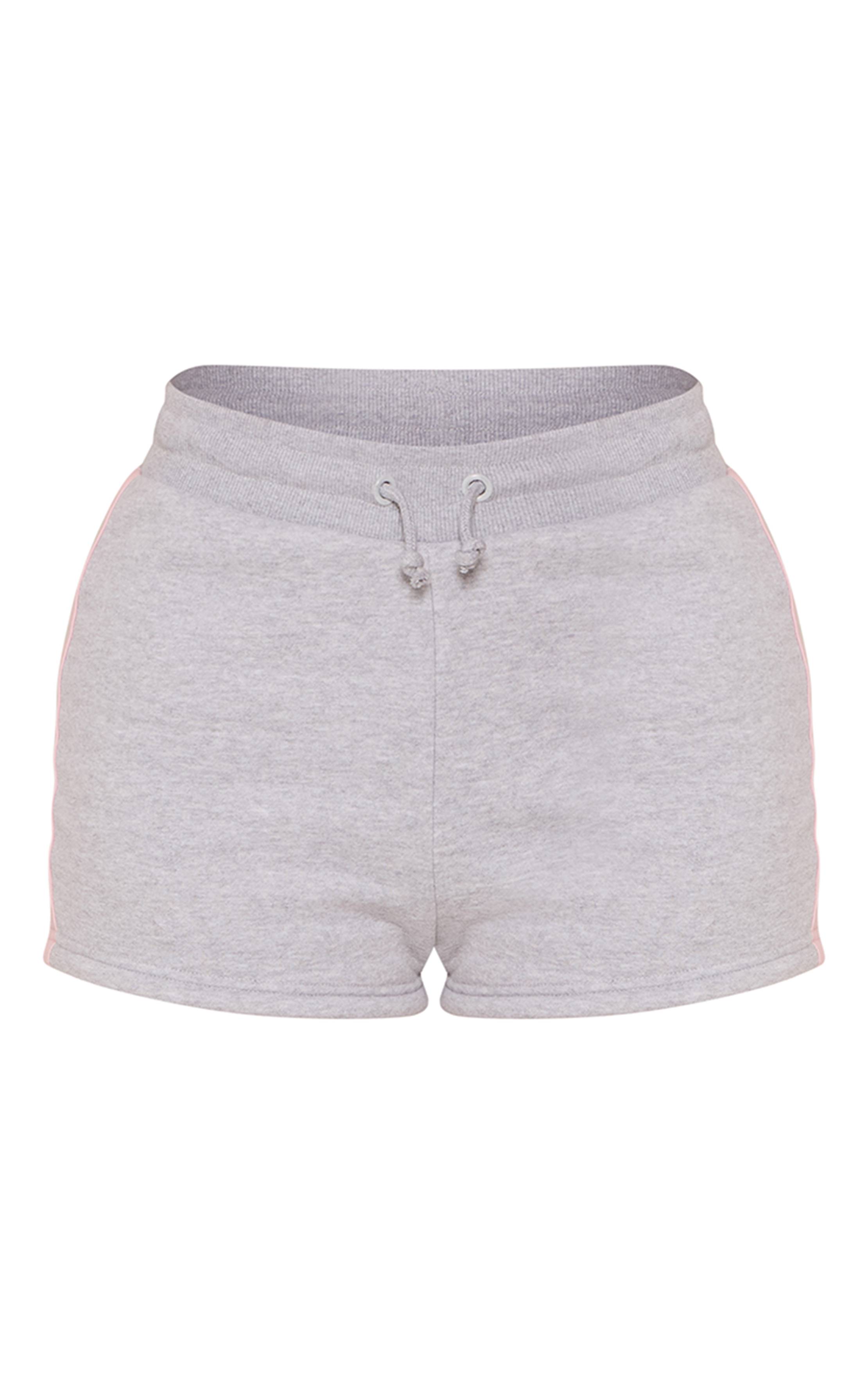Gris Short De Jogging Ajusté À Bandes Latérales
