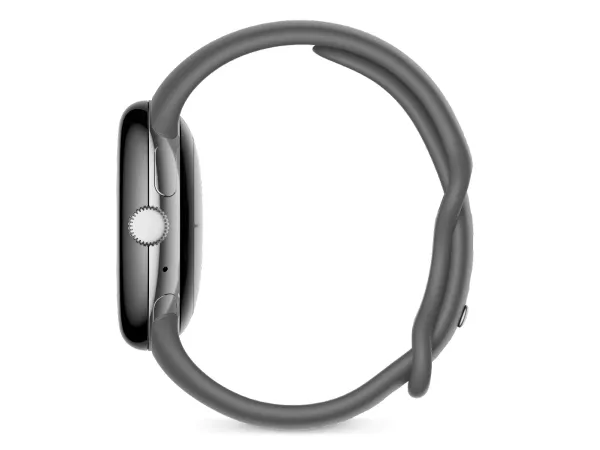 Google Pixel Watch - 41 mm - poleret sølv - smart ur med aktivt bånd - fluoroelastomer - trækul - båndstørrelse: L - 32 GB - Wi-Fi, LTE, NFC, Bluetooth - 4G - 36 g