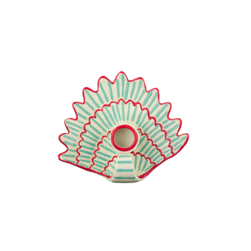 Kandelaar schelp keramiek blauw/rood