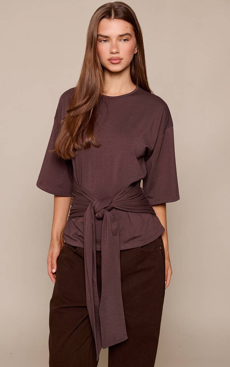 Chocolat T-shirt En Coton Avec Détail Drapé