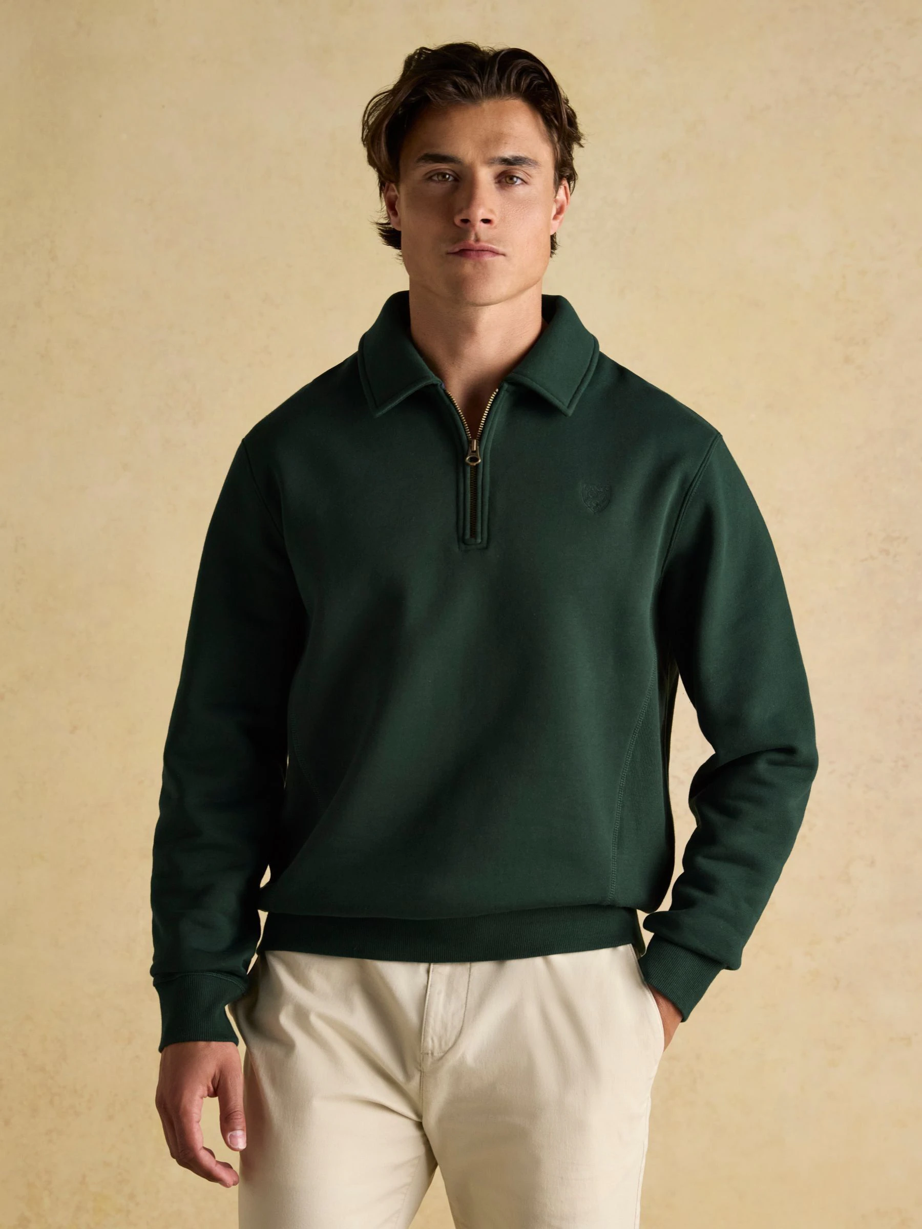 Groen - Joules Brushed Cotton Collar Quarter Zip Sweatshirt