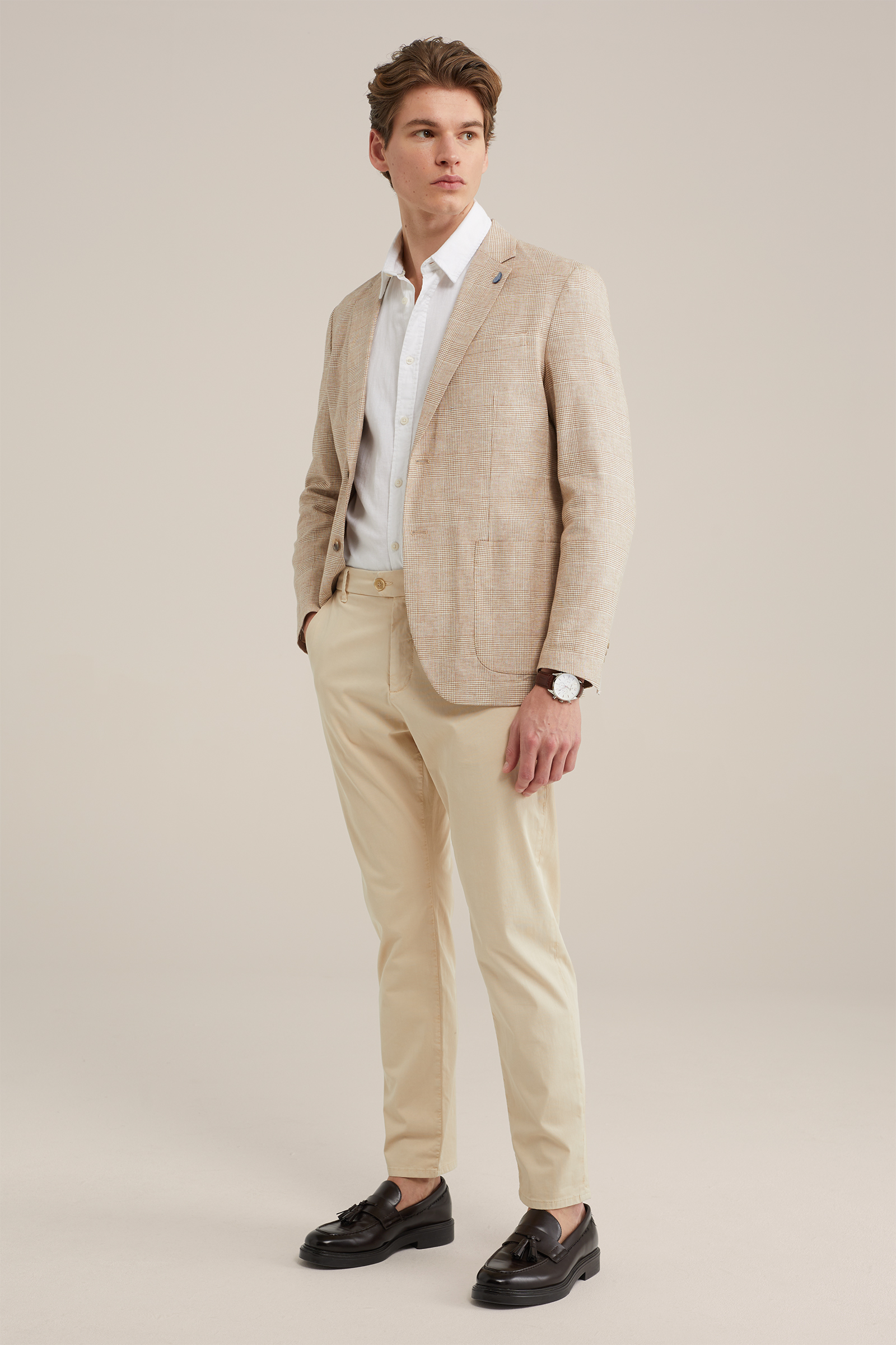 slim fit blazer met dessin WE Fashion Beige