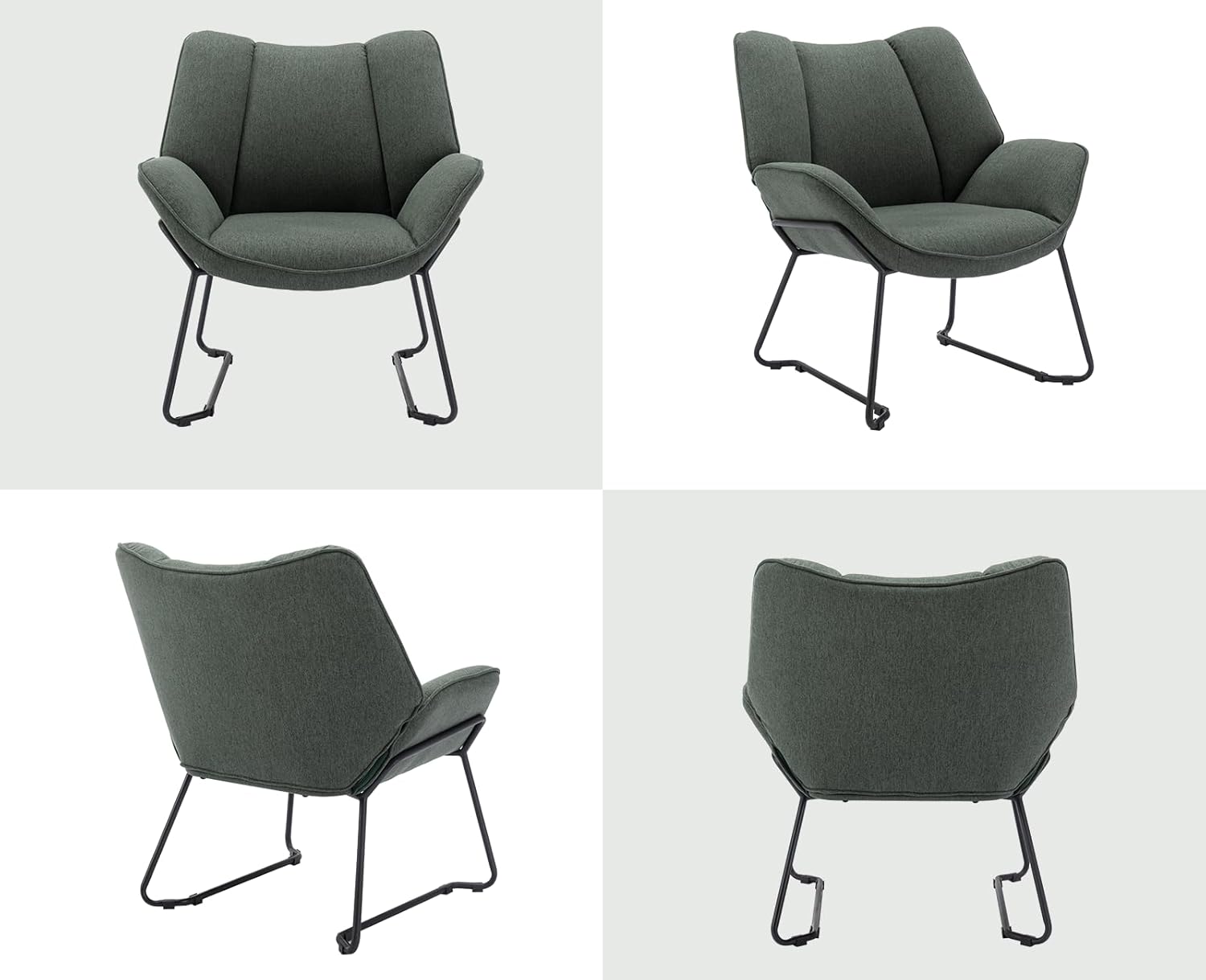 chairus Leinen Loungesessel für Wohnzimmer Balkon Modern Gepolstert Polsterstuhl Relaxsessel mit Metallbeinen (Grün)