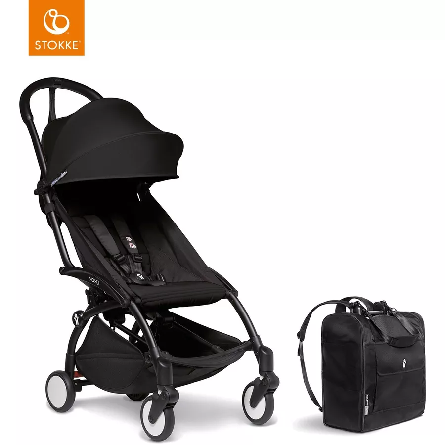 BABYZEN Kinderwagen YOYO2 6+ Black mit Textilset Black und Backpack YOYO Black