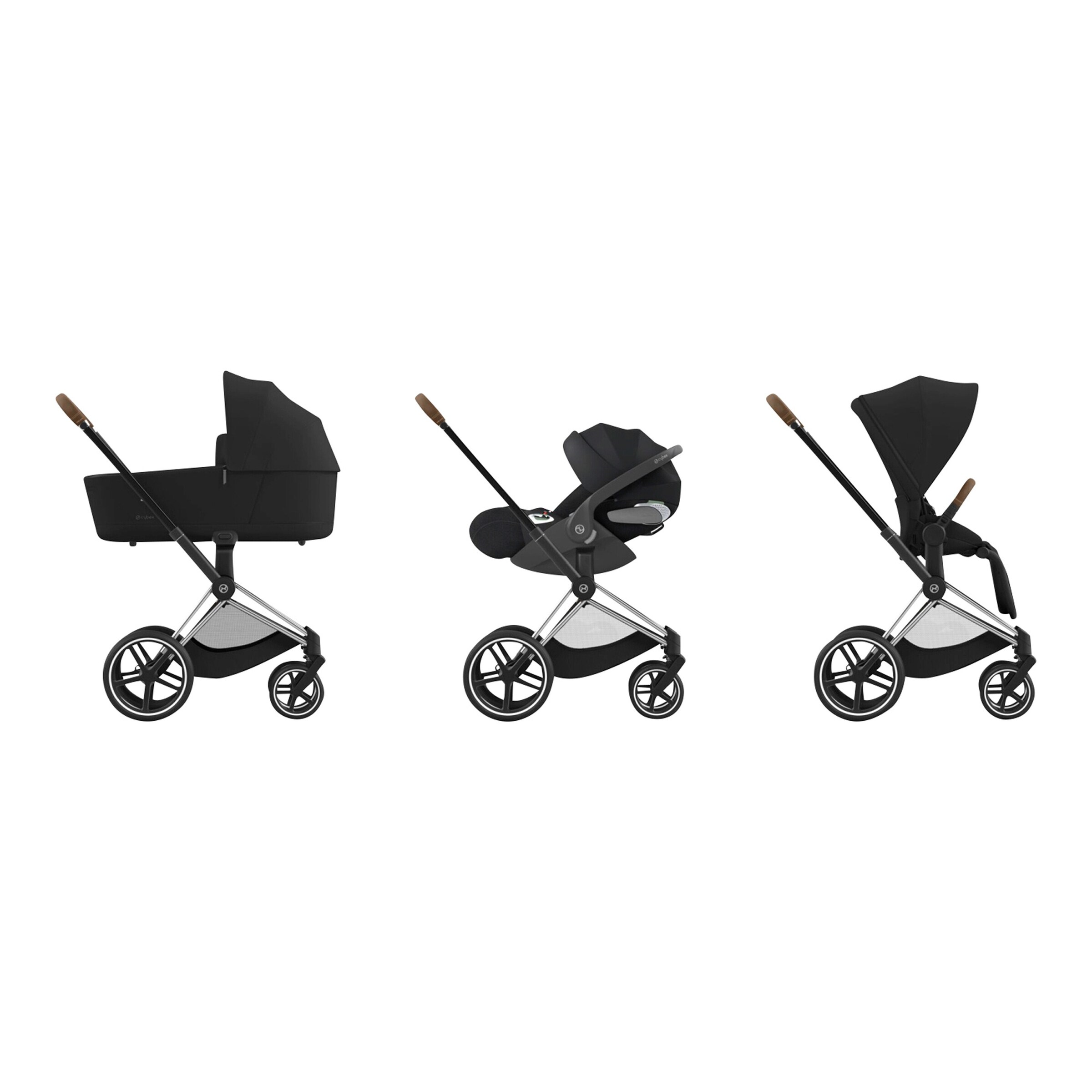 Cybex - PLATINUM Kombikinderwagen PRIAM Trio-Set inkl. Babyschale Cloud T i-Size chrome brown / sepia black