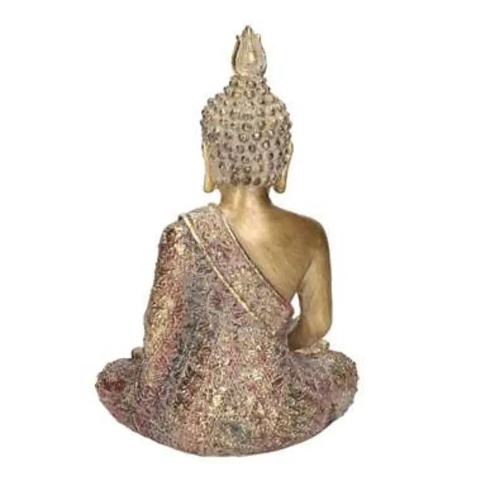 Boeddha beeld - goudkleurig - zittend - polystone - 20 cm
