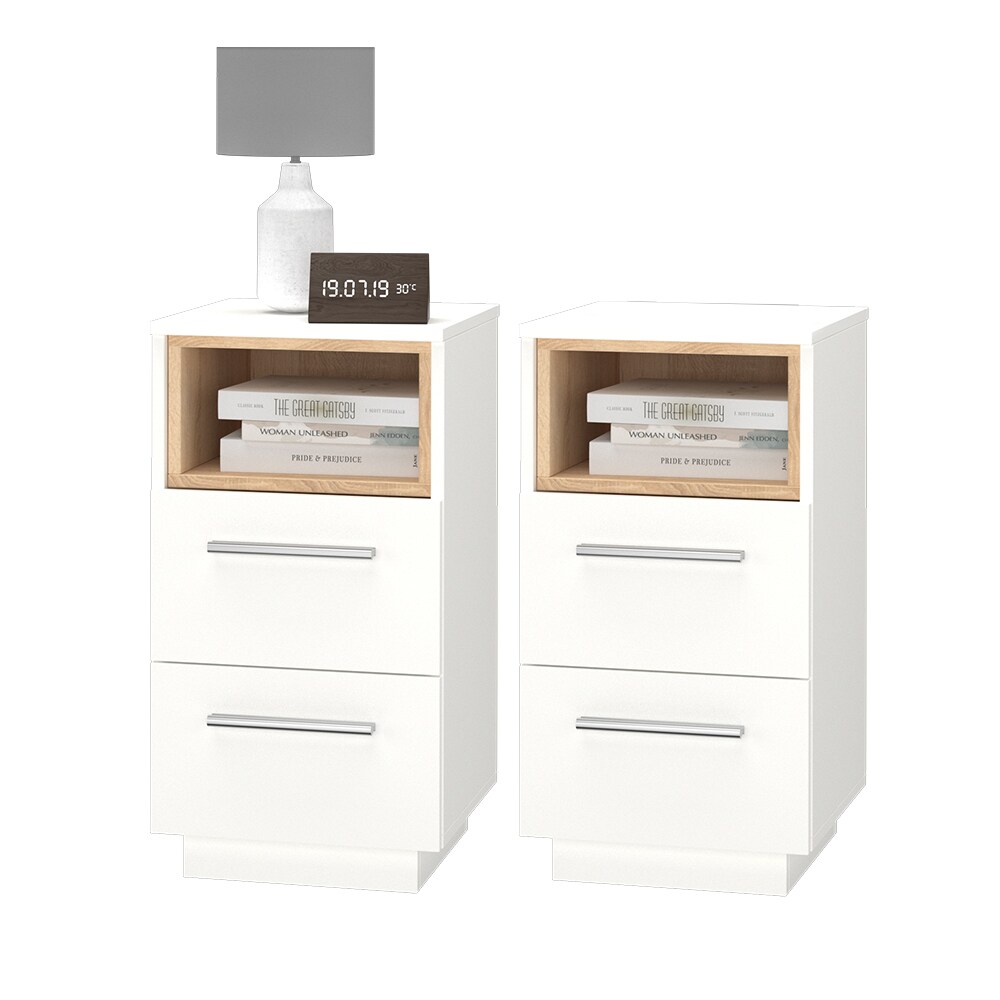 Vicco Nachtschrank Nachttisch Nachtkommode 2er Set Beatrice Weiß 2 Schubladen