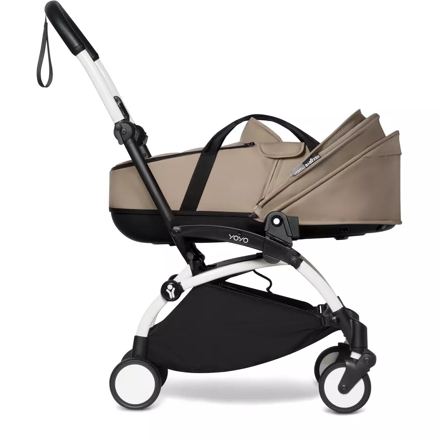 BABYZEN Kinderwagen YOYO2 0+ White mit Liegewanne und Textilset Taupe