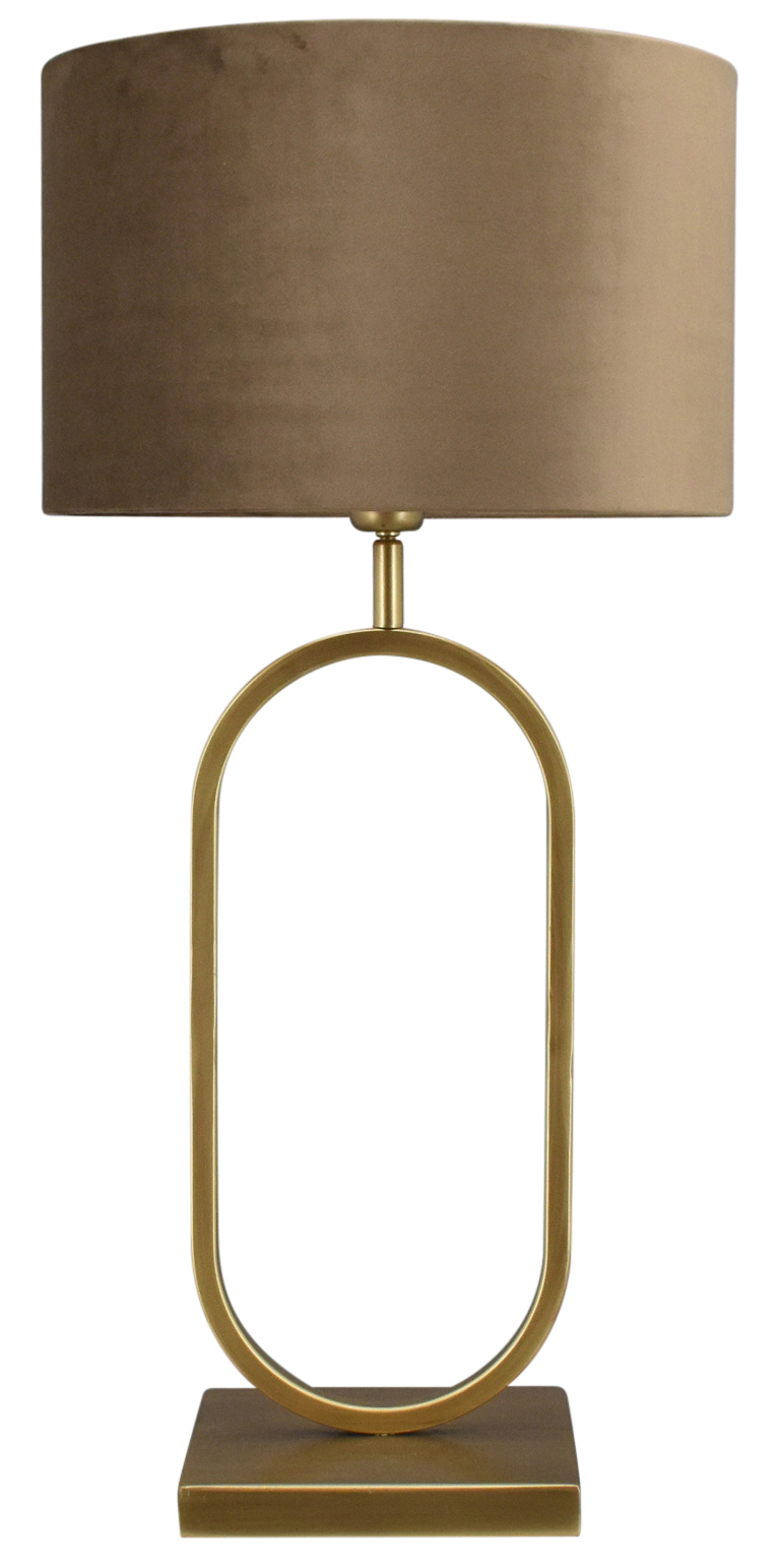 Tafellamp Rico groot brons + kap 35/35/22 Alice velours bruin ( gouden binnenkant )
