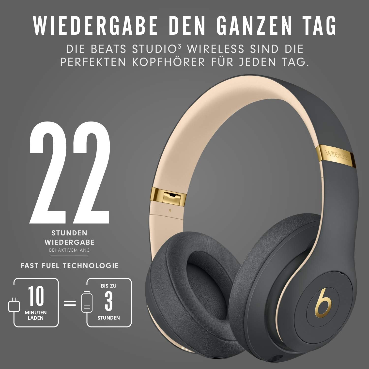 Studio3 Wireless Bluetooth Kopfhörer On-Ear Headset mit Pure ANC (MXJ92ZM/A) - Asphaltgrau