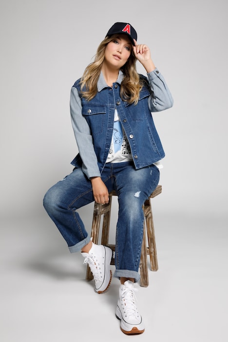 Jeansjacke, Colorblocking, Oversized, offenkantig