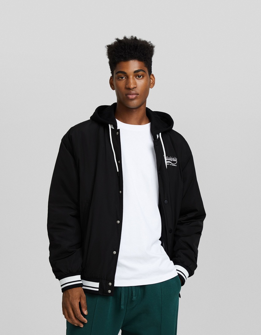 Jaqueta bomber puffer com capuz