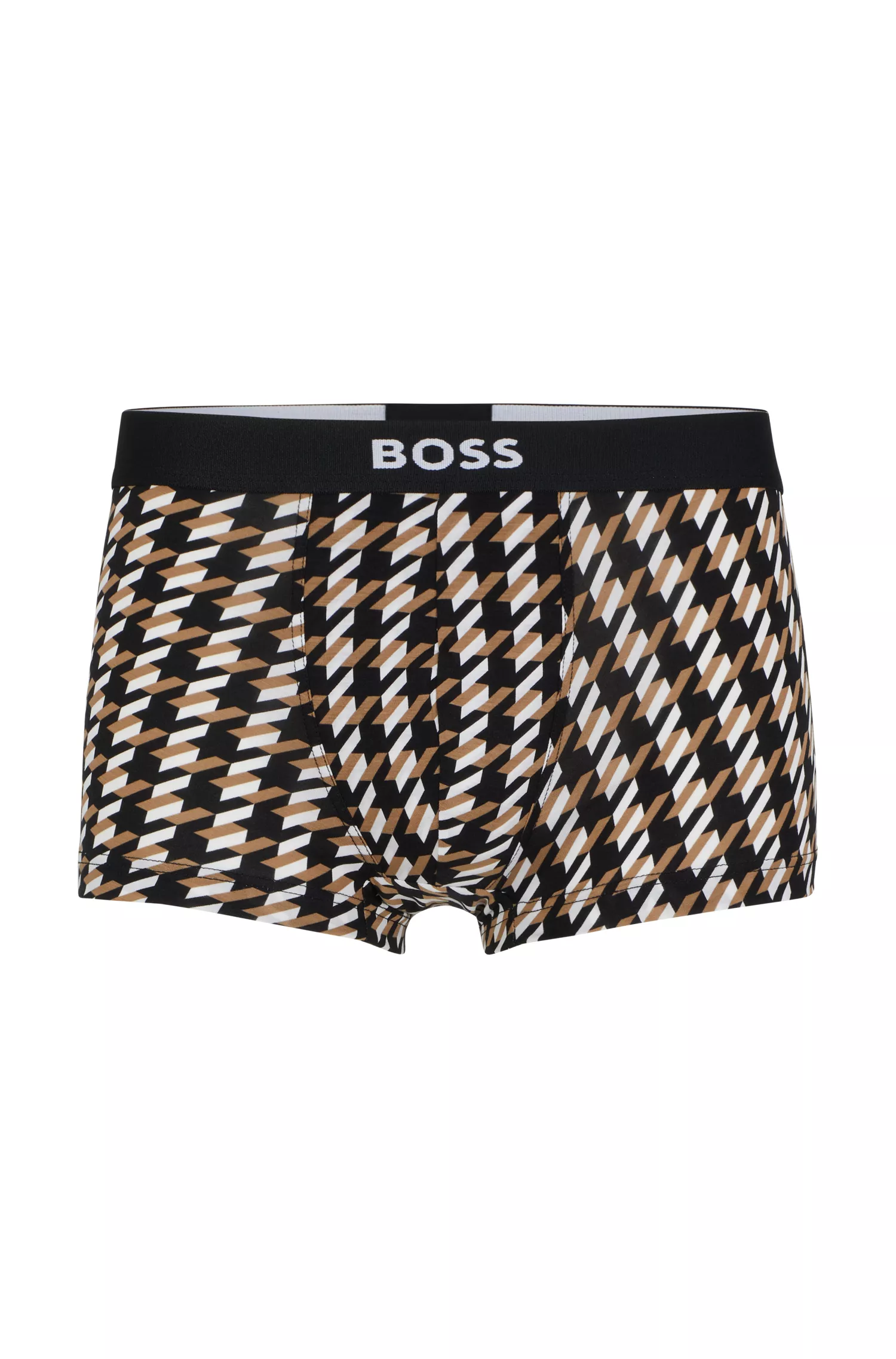 Cueca boxer BOSS de cintura regular com cós preto com logo e estampa pied-de-poule