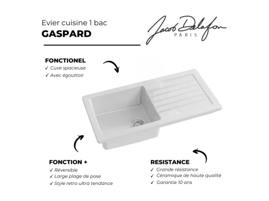 Evier à encastrer 1 bac JACOB DELAFON Gaspard + robinet cuisine Louise