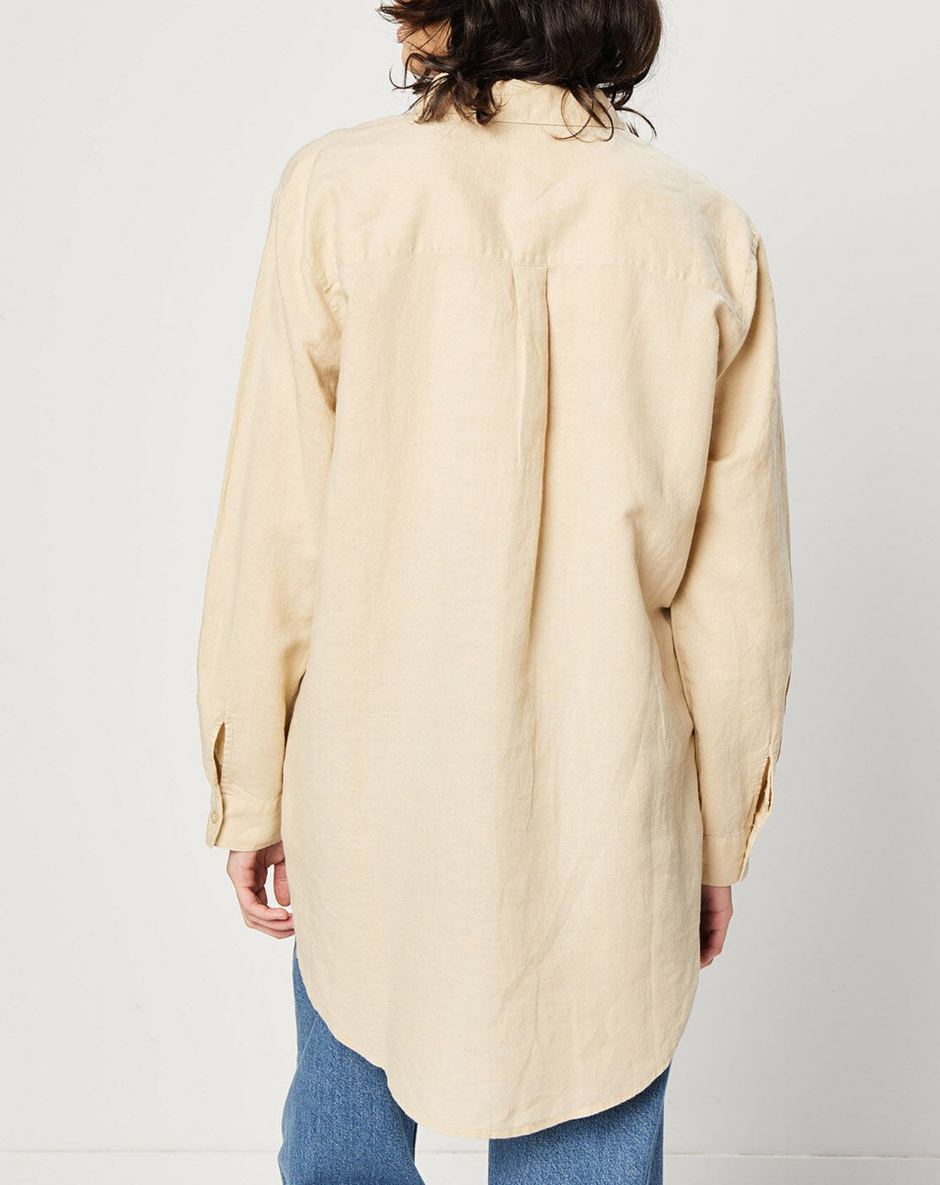 Esprit Chemise oversize en Lin & Coton mélangés beige