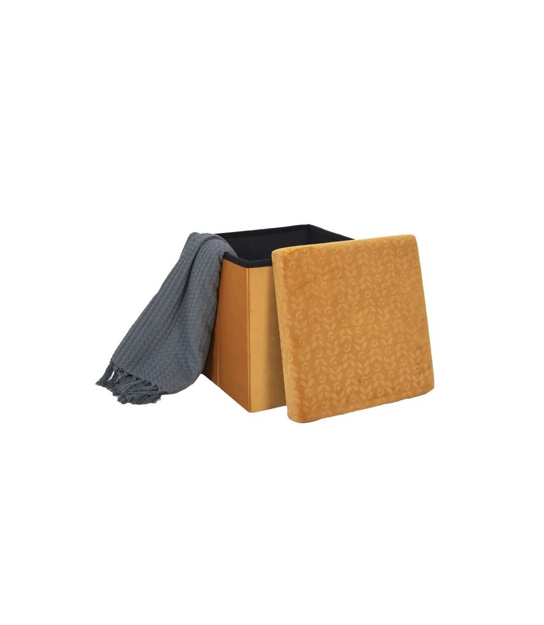 Paris Prix - Pouf Pliable & Coffre rétro 38cm Jaune Moutarde