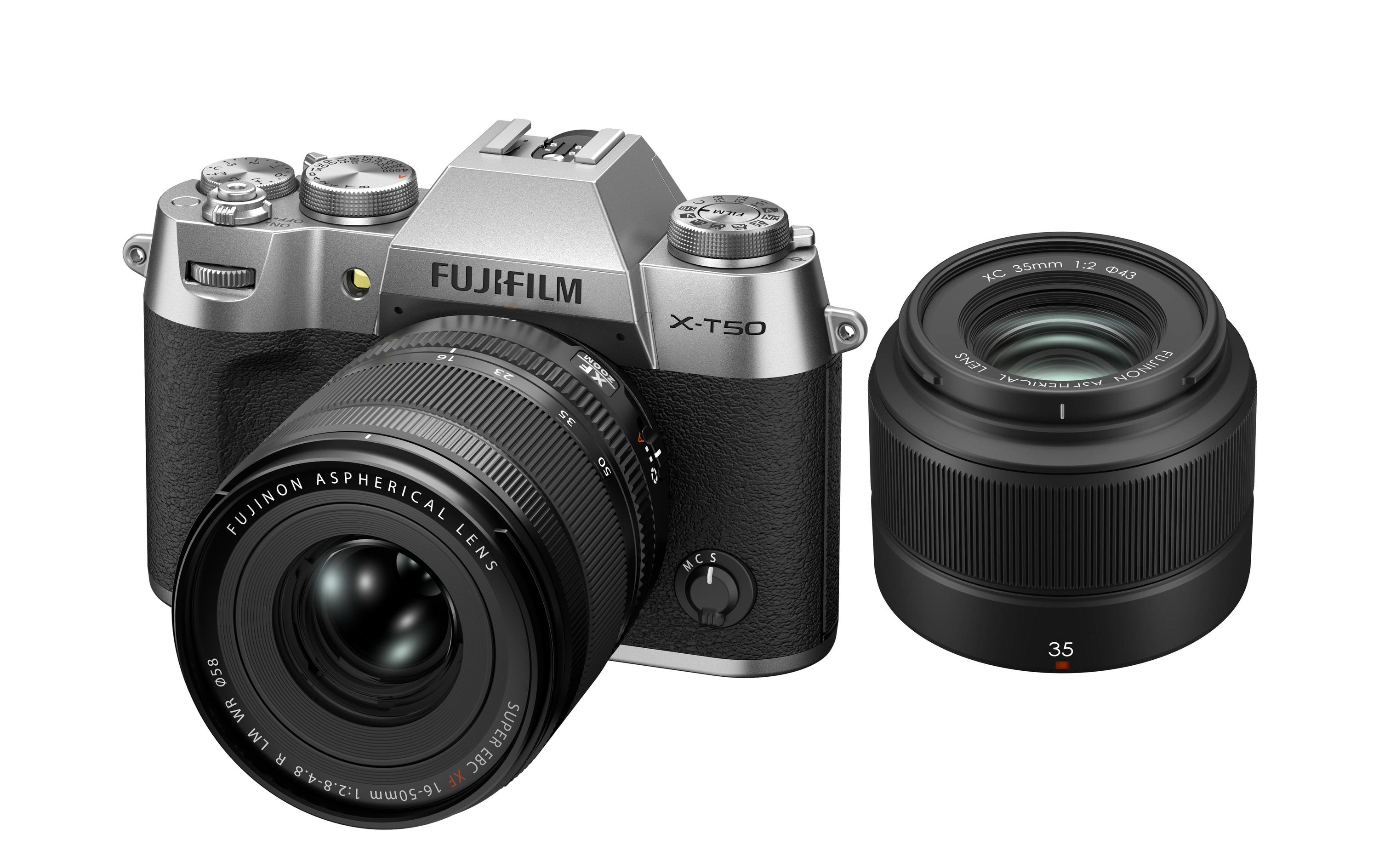 Fotokamera X-T50 Silver Kit XF 16-50mm + 35mm<br>Kompakte Systemkamera mit 40.2-Megapixel-Sensor, 6.2K-Video und Filmsimulations-Einstellrad