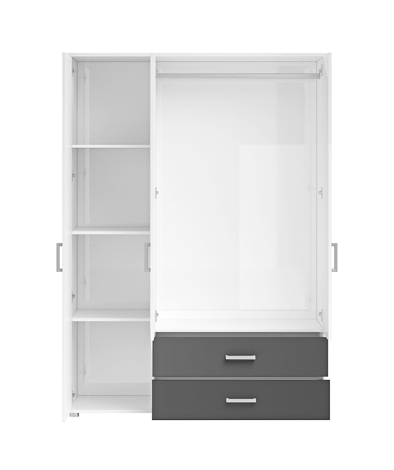 Kleiderschrank Inga 3-trg. 125x190x51 cm, weiß/graphit
