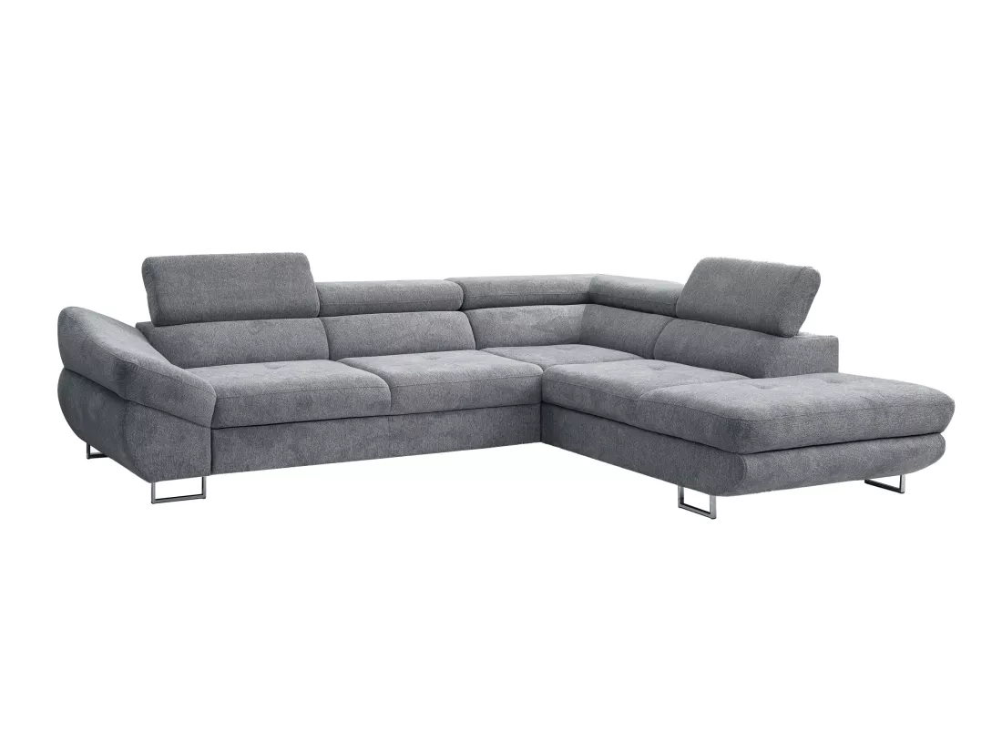 Canapé d'angle droit convertible en tissu texturé gris DALIAS