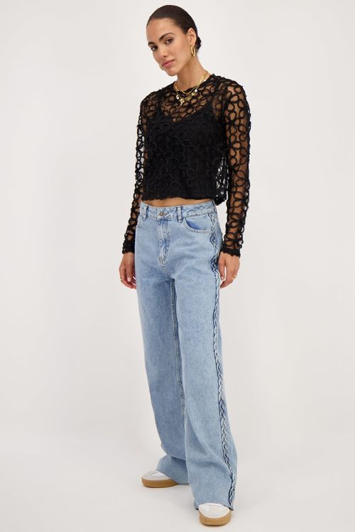 Blauwe jeans met vlecht detail