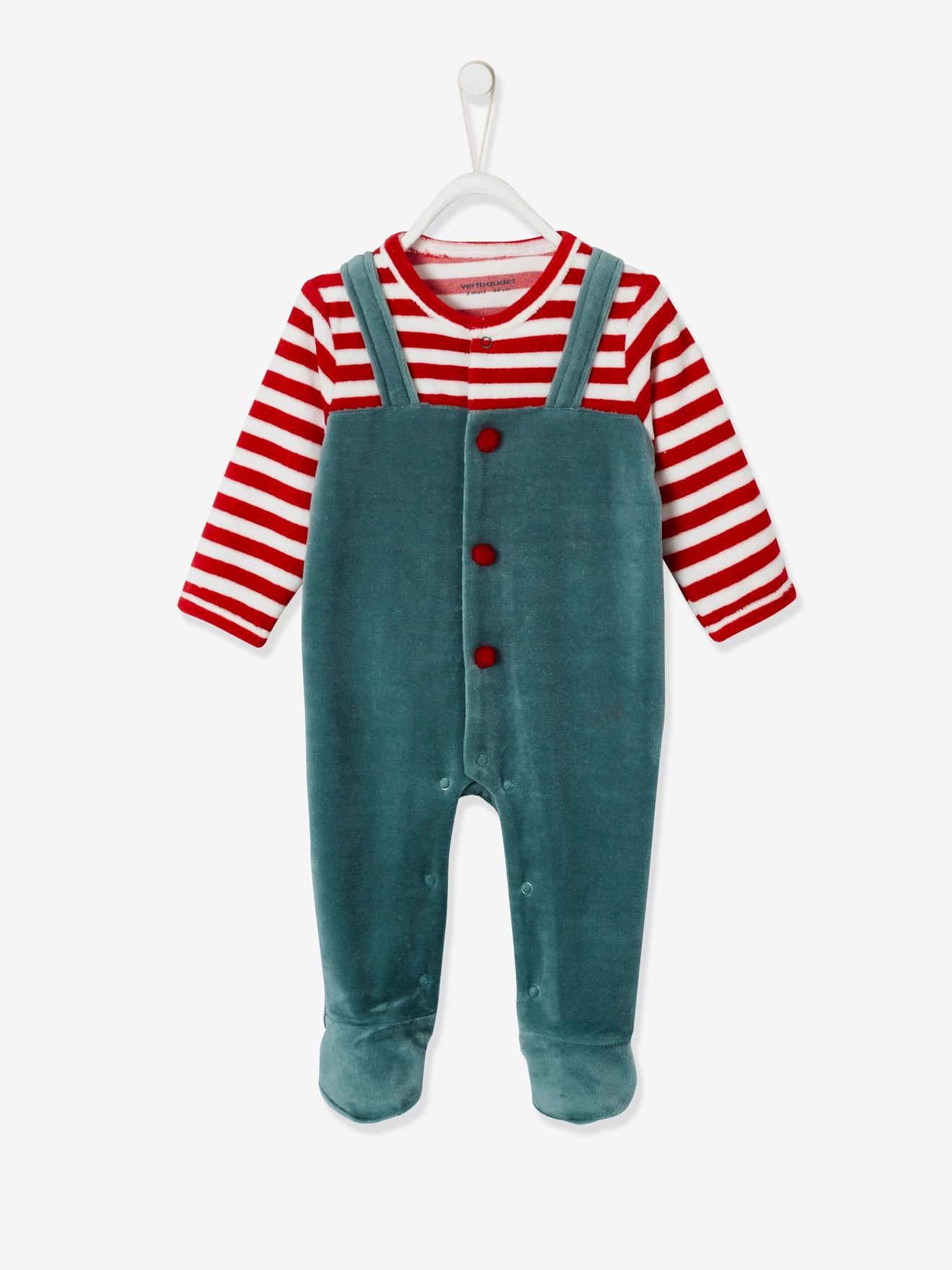 Conjunto de presente de Natal: body para bebê + babador, verde escuro liso com estampas.